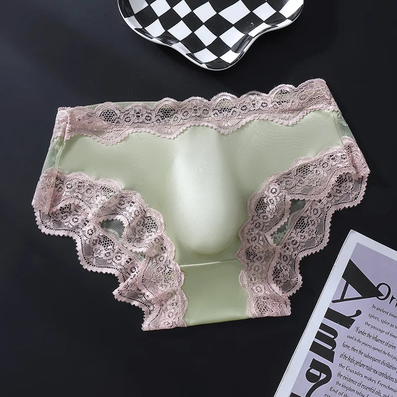 French Men Male Lace Trim Edge Breathable Airy 3D Shape High Elastic High Stretch Clothing Underpants Briefs Underwear