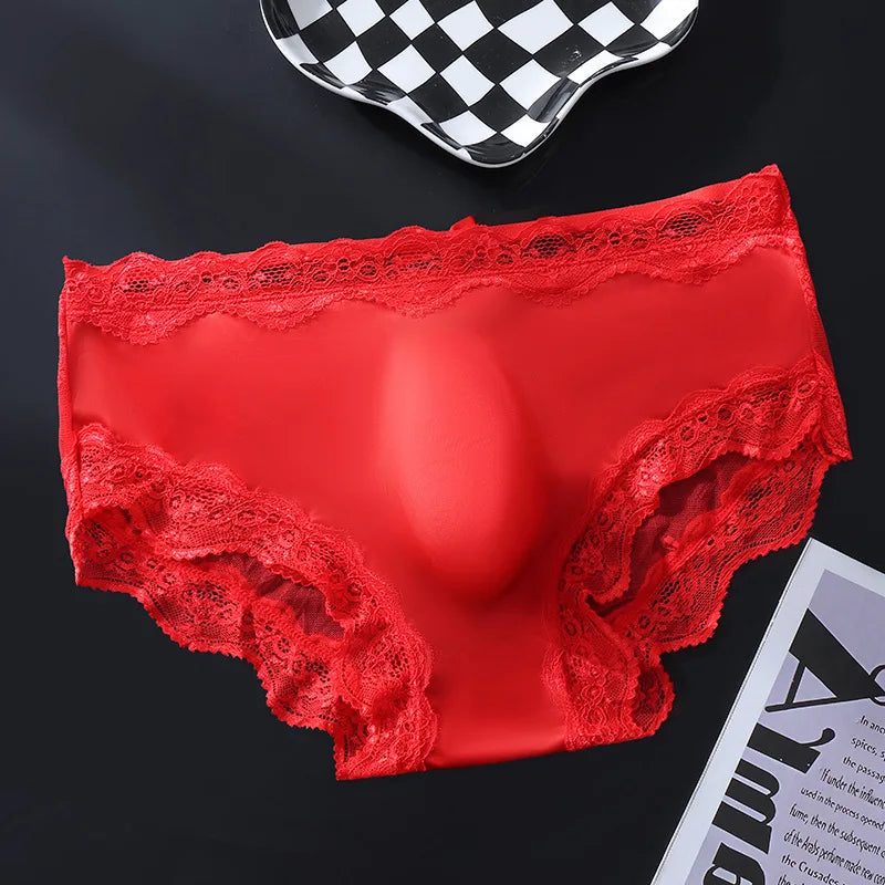French Men Male Lace Trim Edge Breathable Airy 3D Shape High Elastic High Stretch Clothing Underpants Briefs Underwear