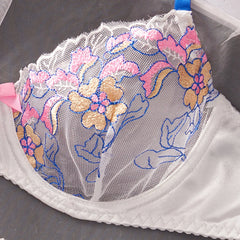 French Mesh Embroidered Flower Floral Blossom Lace Embroidery Underwear Bra Briefs Lingerie Set