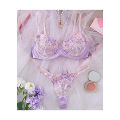 French Styles Purple Satin Color Block Floral Embroidery