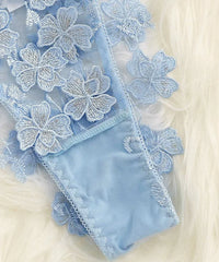 Fresh Floral Embroidery Applique Mesh Bra Lingerie Sets Erotic Exotic Suits