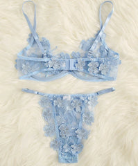 Fresh Floral Embroidery Applique Mesh Bra Lingerie Sets Erotic Exotic Suits