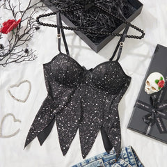 Halloween Black Shiny Sequins Sling Tube Corset