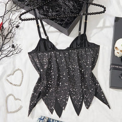 Halloween Black Shiny Sequins Sling Tube Corset