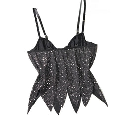 Halloween Black Shiny Sequins Sling Tube Corset