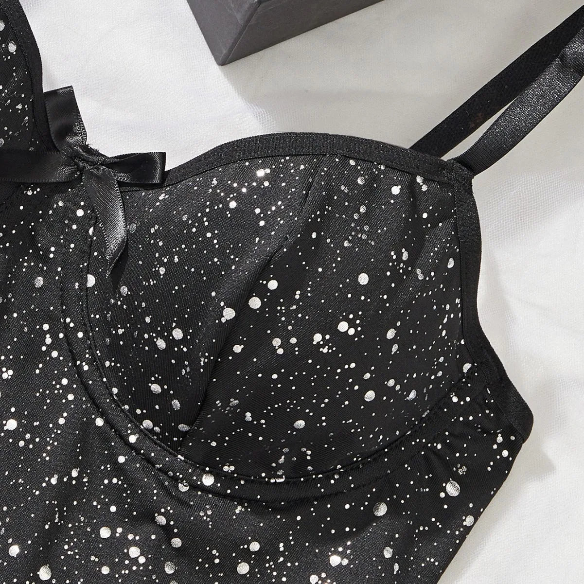 Halloween Black Shiny Sequins Sling Tube Corset