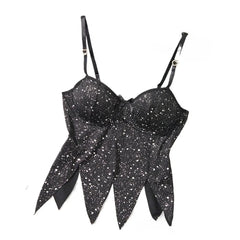 Halloween Black Shiny Sequins Sling Tube Corset