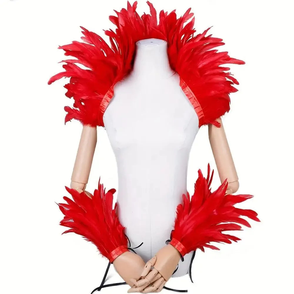 Halloween Punk Cosplay Party Elegants Shawl Feather Masked Ball Carnival Y2k Scarf Red Scarf Girl Designer Feather Punk