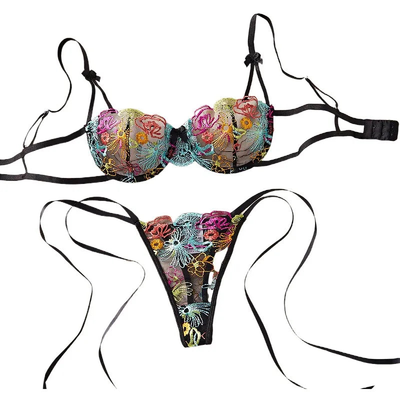 Heavy Craft Flower Embroidery Bra Lace Up Pantys Erotic Seductive Underwearss Clothingss Lingerie Set