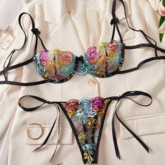 Heavy Craft Flower Embroidery Bra Lace Up Pantys Erotic Seductive Underwearss Clothingss Lingerie Set