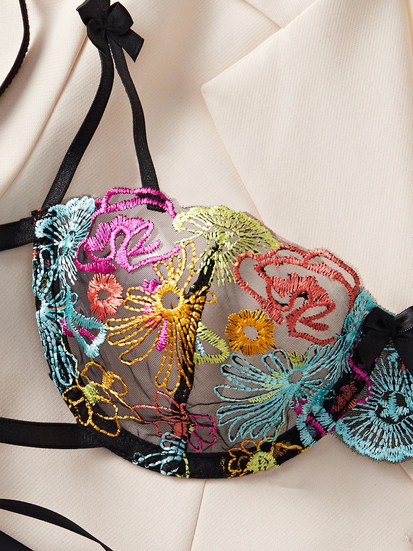 Heavy Craft Flower Embroidery Bra Lace Up Pantys Erotic Seductive Underwearss Clothingss Lingerie Set