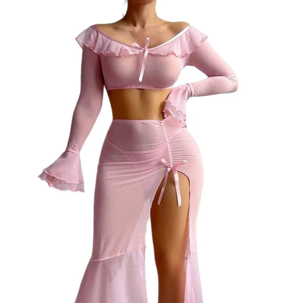 High-Slit Lingerie Dress Mesh High Split