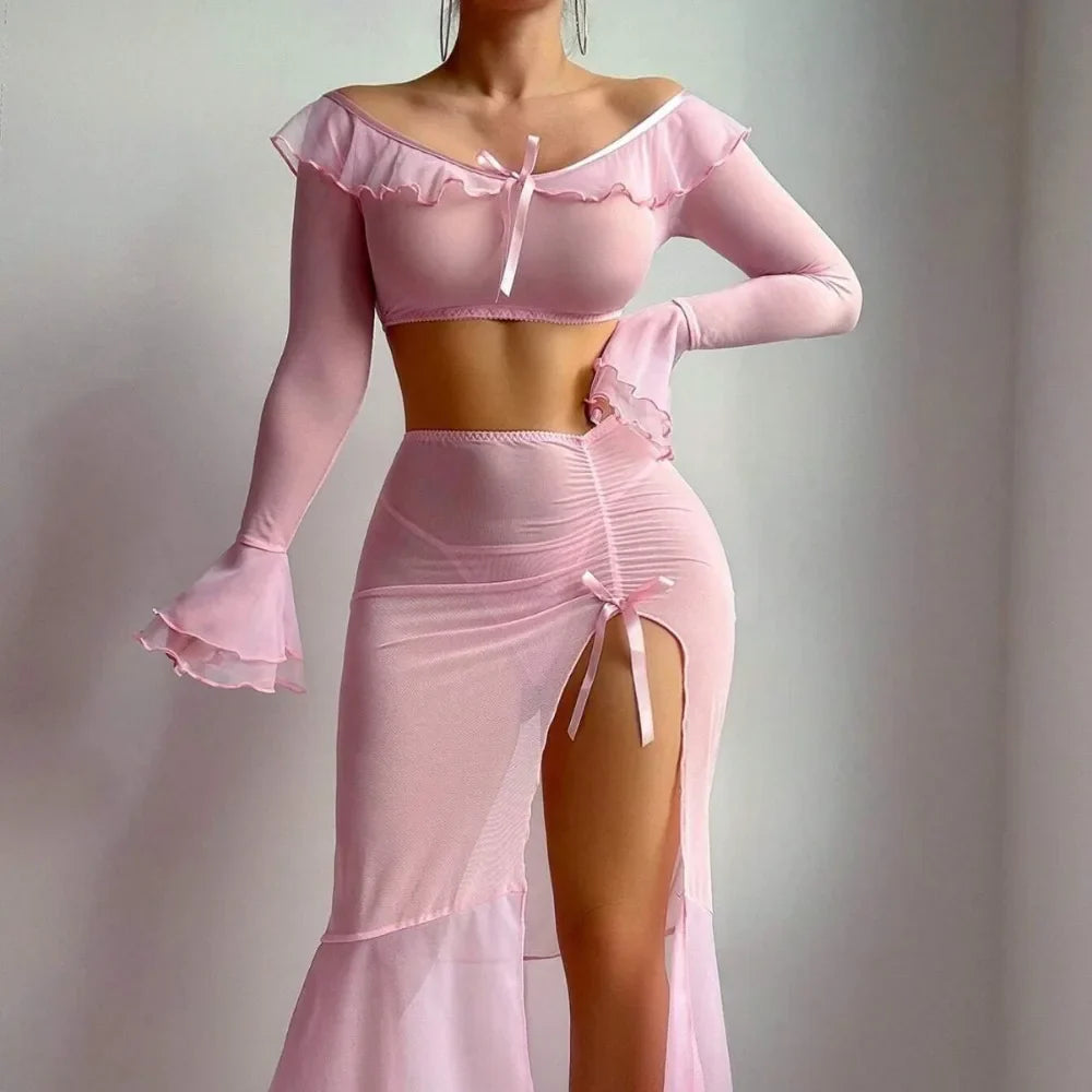 High-Slit Lingerie Dress Mesh High Split