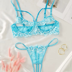 Hollow Out See Through Lace Mesh Bras Erotic Seductive Underwears Clothing Fashions Lingerie Set