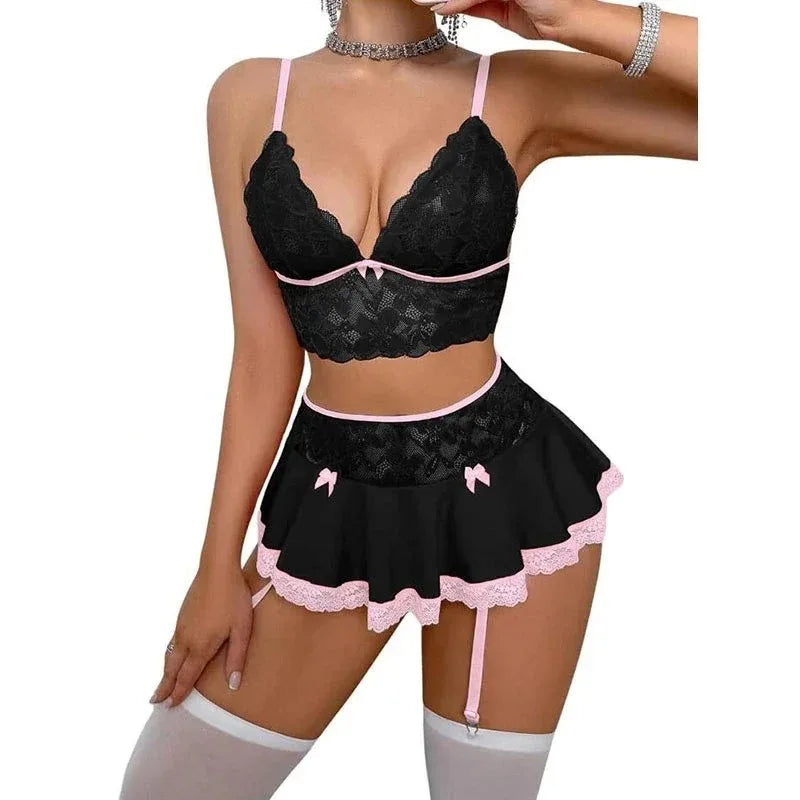 Cosplay Uniform Open Bra Miniskirt Nightwear Bra Sets Costumes Outfit Lingеrie Set Exotic