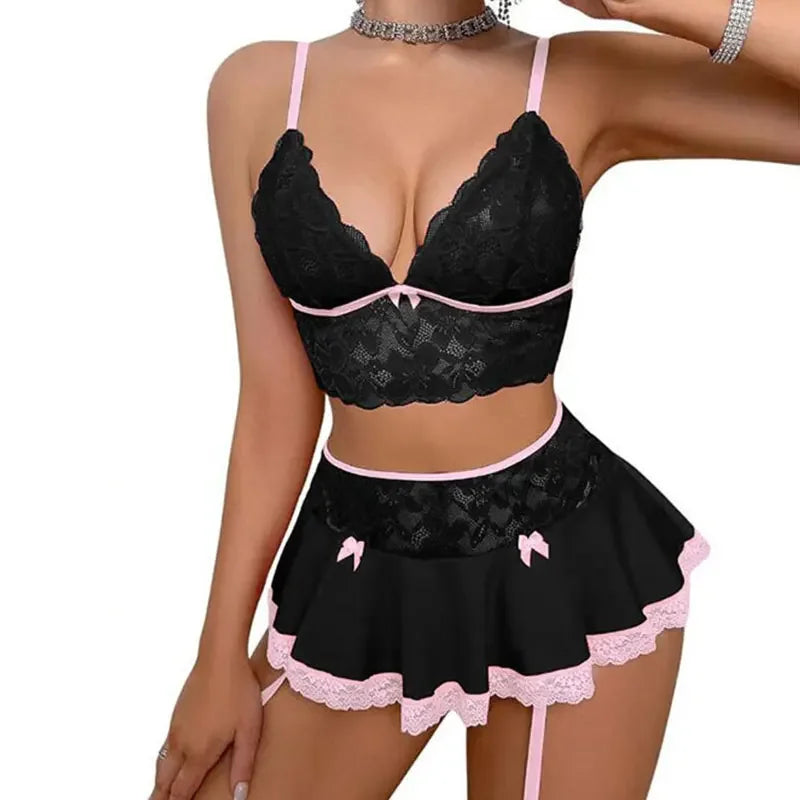 Cosplay Uniform Open Bra Miniskirt Nightwear Bra Sets Costumes Outfit Lingеrie Set Exotic