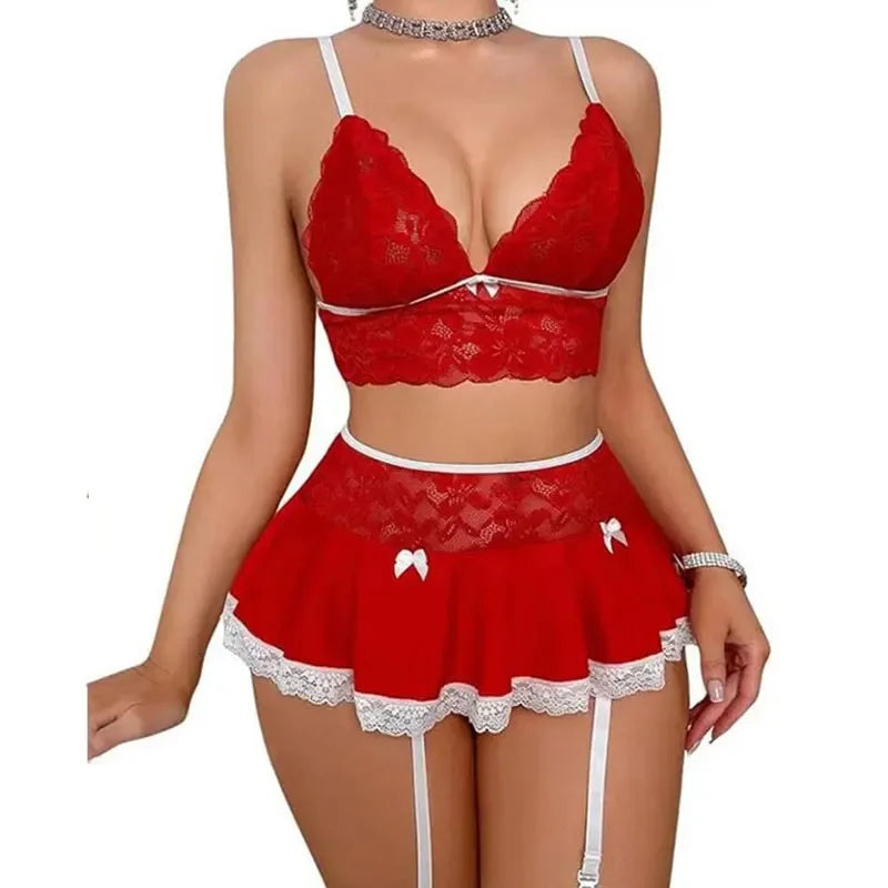 Cosplay Uniform Open Bra Miniskirt Nightwear Bra Sets Costumes Outfit Lingеrie Set Exotic