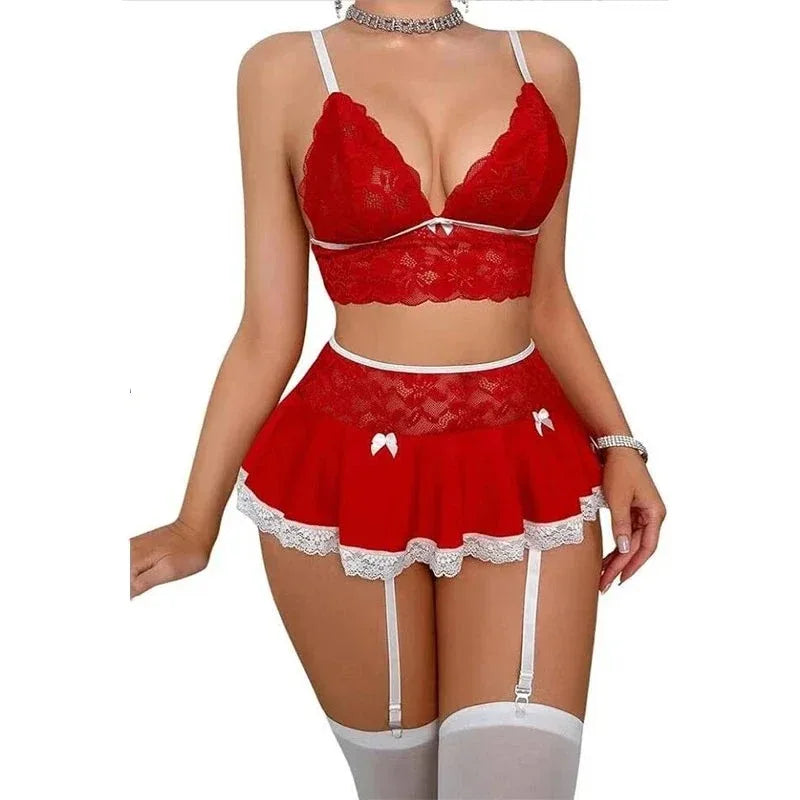 Cosplay Uniform Open Bra Miniskirt Nightwear Bra Sets Costumes Outfit Lingеrie Set Exotic
