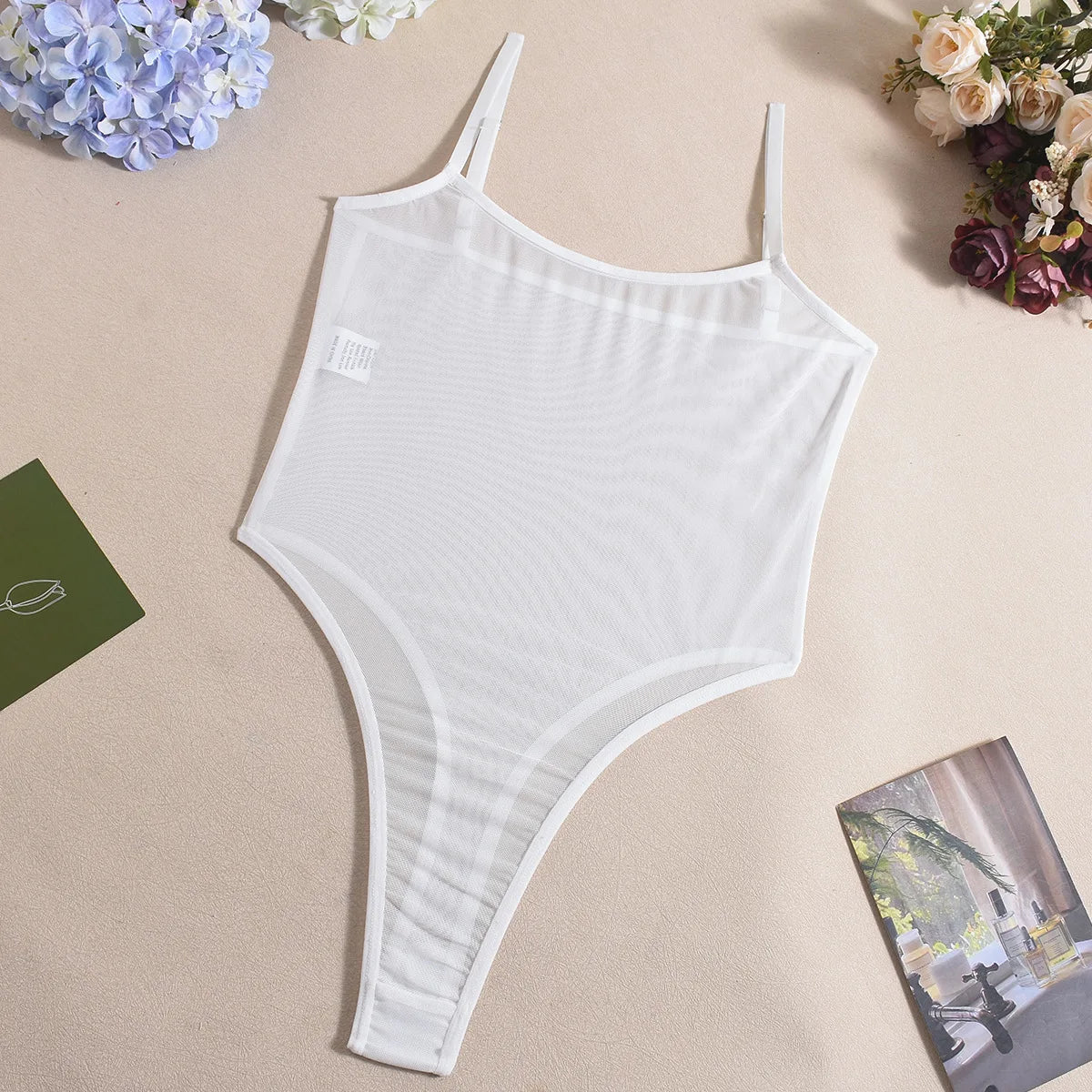 Lace Sheer Mesh One Piece Bright Body Solid Crotchless Sissy Naked Tight Fitting Teddy Lingerie