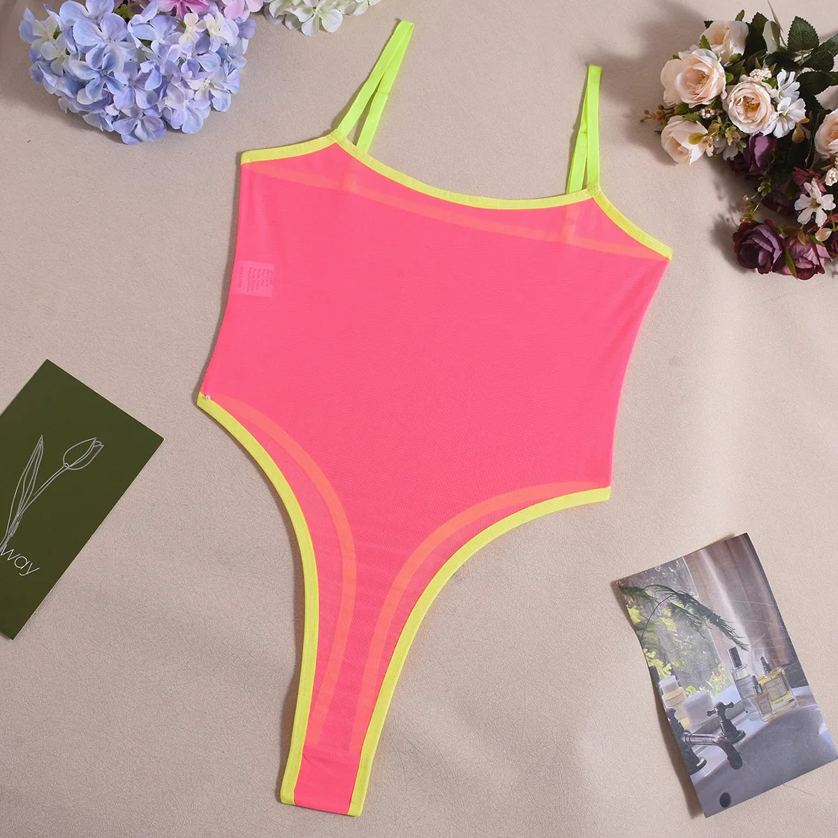 Lace Sheer Mesh One Piece Bright Body Solid Crotchless Sissy Naked Tight Fitting Teddy Lingerie