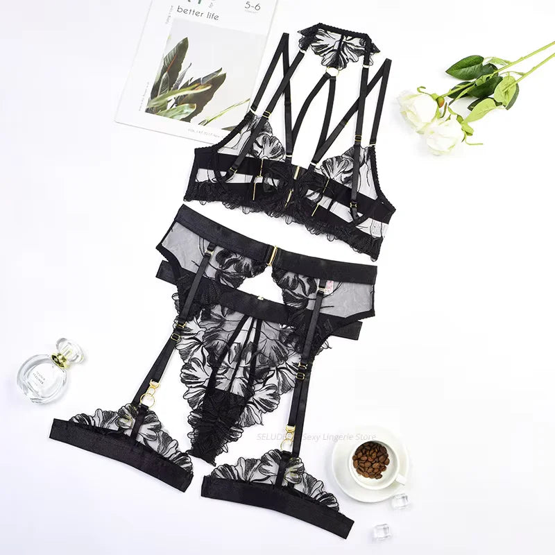 Lace Bras Embroidery Lingerie Sets Bra Panty Sets Exotic Lingerie