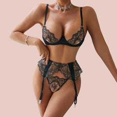 Lace Lingerie Set Attractive Chest Suspenders Ensemble Lingeries Delicate Embroidered See Through Underwear