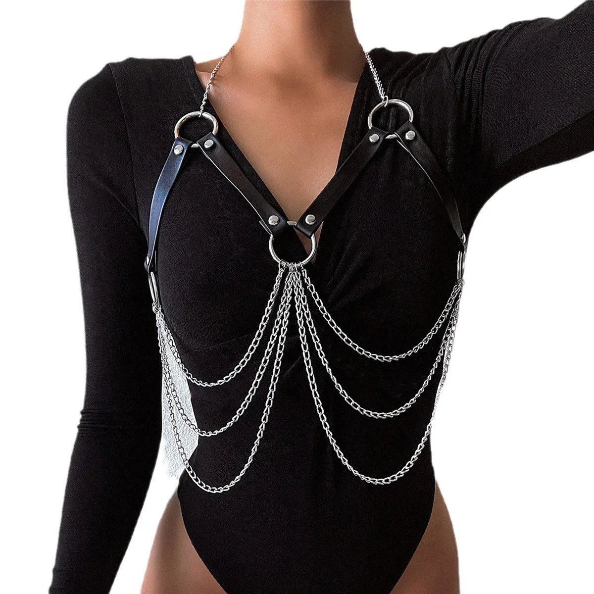 Ladies'  Personality Chain Style Leather BDSM Strap Bondage Strap Couple Accessories Chain Multi-layer Tassel Jewelry