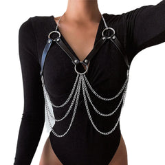 Ladies'  Personality Chain Style Leather BDSM Strap Bondage Strap Couple Accessories Chain Multi-layer Tassel Jewelry