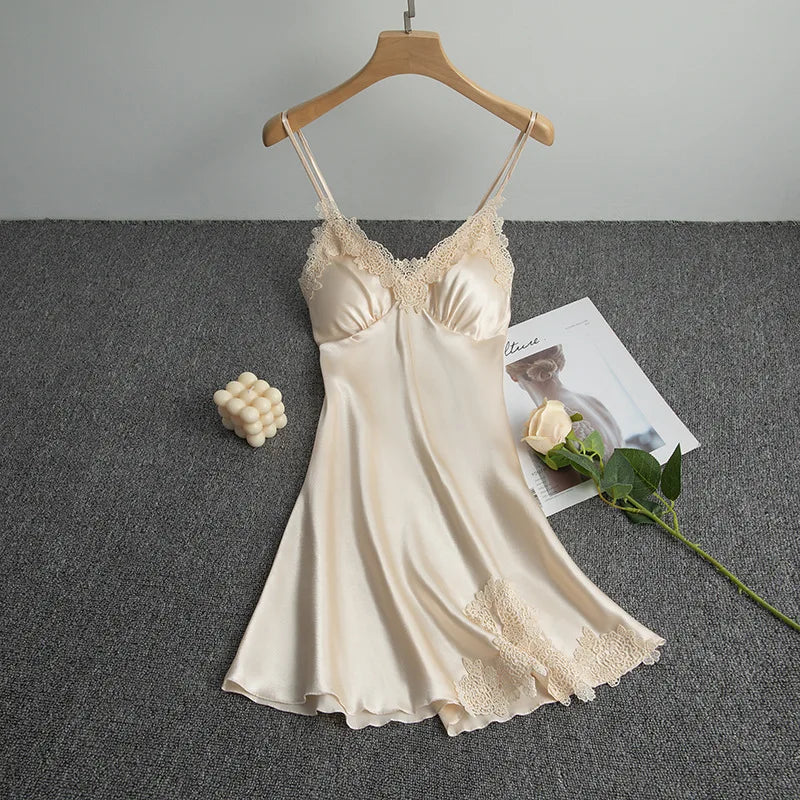 Spring Summer Ice Silk Pajama Set Camisole Nightdress with Robe Soft Comfortable Bathrobe Loungewear