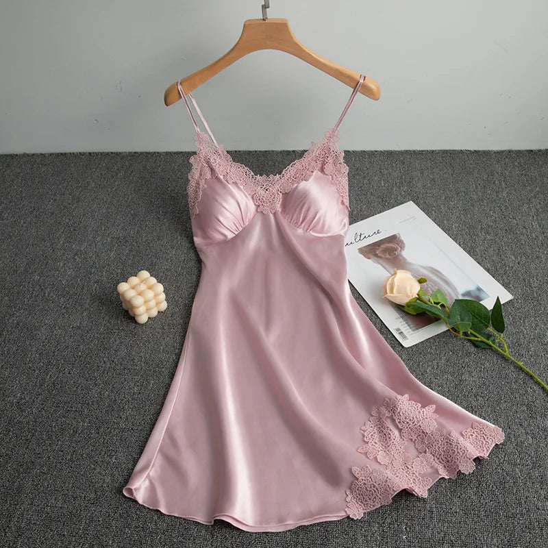 Spring Summer Ice Silk Pajama Set Camisole Nightdress with Robe Soft Comfortable Bathrobe Loungewear