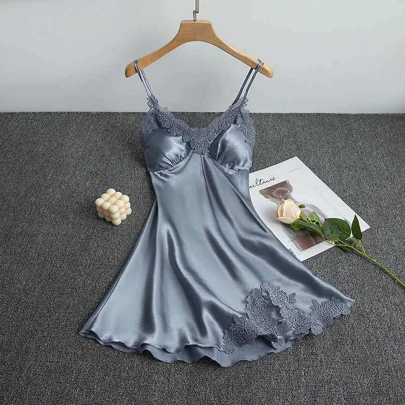 Spring Summer Ice Silk Pajama Set Camisole Nightdress with Robe Soft Comfortable Bathrobe Loungewear