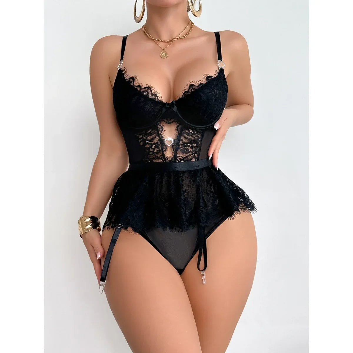 Ladiess Lace Jumpsuit Slim Fit Exotic Lingerie Nightwear Babydoll Underwear Outfit Sheer Mesh