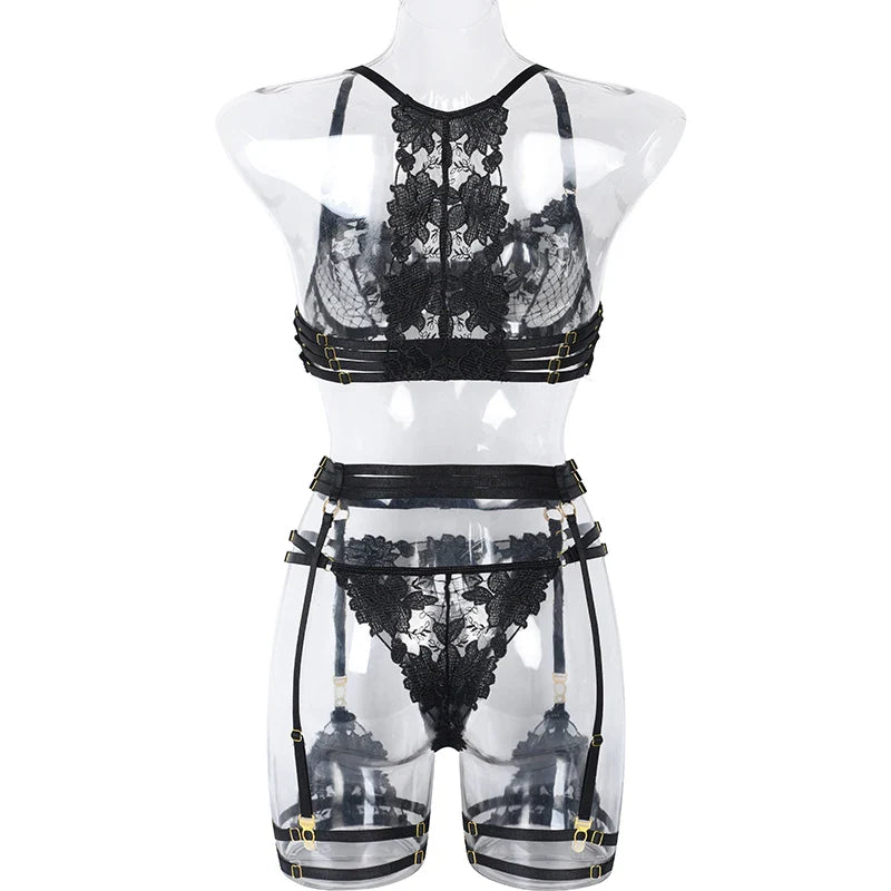 Lady Floral Lace Embroidery Lingerie Sets See-through Bra and Panty Set Underwear Intimates Erotic Porn Suit