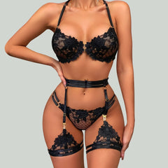 Lady Floral Lace Embroidery Lingerie Sets See-through Bra and Panty Set Underwear Intimates Erotic Porn Suit