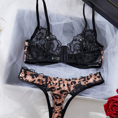 Leopard Contrast Color Westerns French Erotic Bra Lingerie Sets See Through