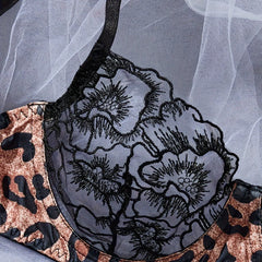 Leopard Contrast Color Westerns French Erotic Bra Lingerie Sets See Through