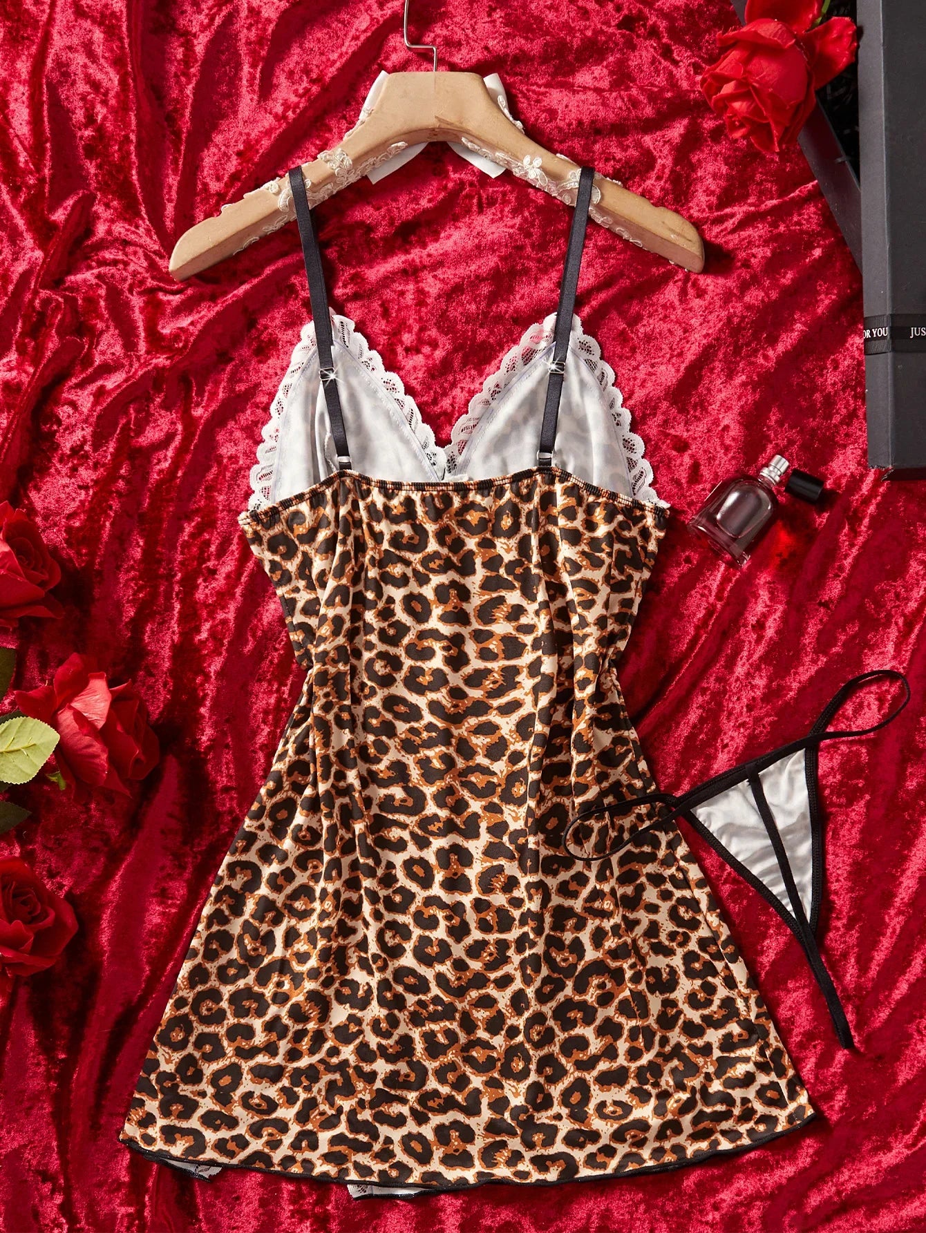 Leopard Print Underwear Nightdress Teddy Suspender Night Dress Silm Erotic Babydoll Lingerie With Thong Sets