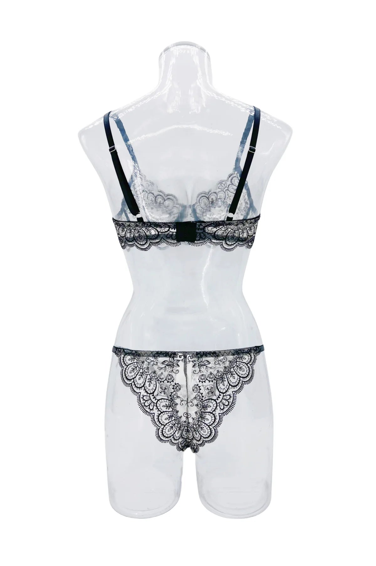 LingerieWestern See Through Mesh Embroidery Bra Pantys Black Floral Flowers Pattern Exquisite Charming Lingerie Set