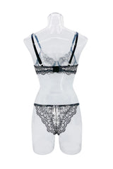 LingerieWestern See Through Mesh Embroidery Bra Pantys Black Floral Flowers Pattern Exquisite Charming Lingerie Set