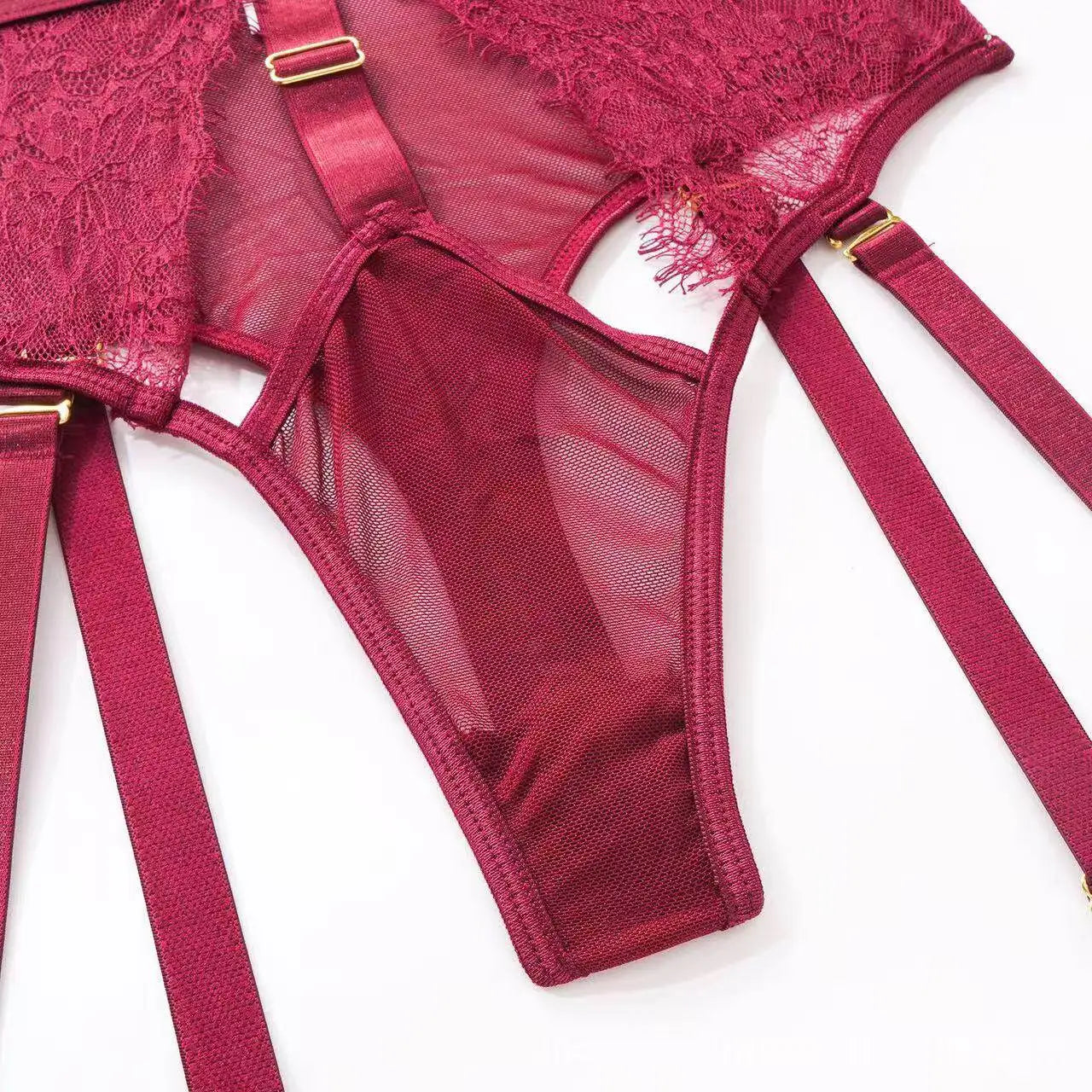 Flower Embroidery Lingerie 2 Pcs Sets Mesh Transparent Metal Buckle Bra and Thong Erotic Sets Perspective Hollow