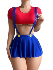 Maid RolePlay Set Babydoll Dress Crop 3Piece with Pleated Skirt Underwear
