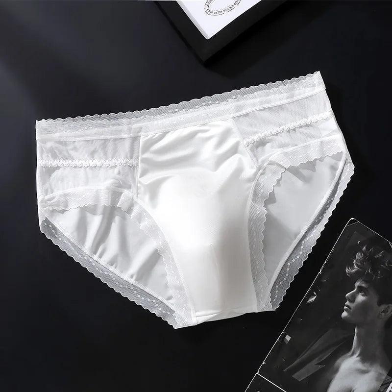 Men Male Ice Silk Seamless 3D Shape High Elastic High Stretch Breathable Airy Underpants Briefs Underwear