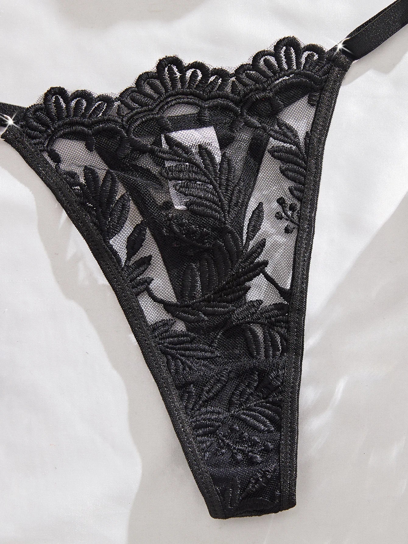 Mesh Flower Embroidery Adjustable Straps Pure See Through Bra Thongss Erotic Seductive Underwears Lingerie Set