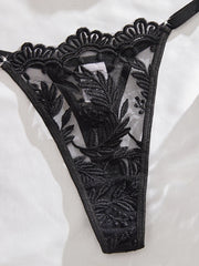 Mesh Flower Embroidery Adjustable Straps Pure See Through Bra Thongss Erotic Seductive Underwears Lingerie Set