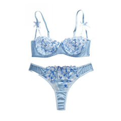 Mesh Flower Embroidery Pure See Through Bra Panty Erotics Seductive Underwearss Clothings Seduct Lingerie Set