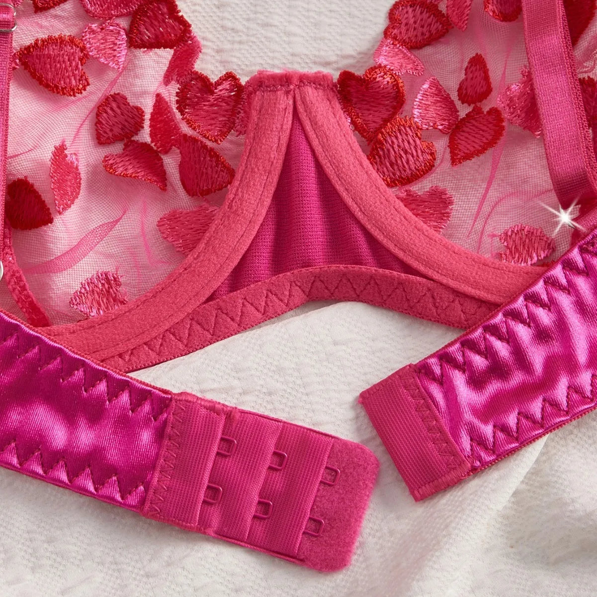 Mesh Heart Embroidery See Through Bra Pantys Erotic Seductive Underwearss Clothings Seduct Lingerie Set