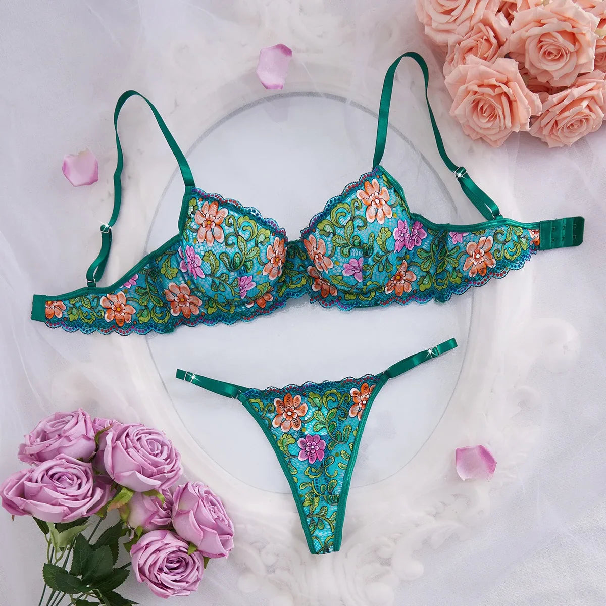 Multicolor Floral Lace Printed Bras Erotic Seductive Underwearss Clothingss Seduction Lingerie Set