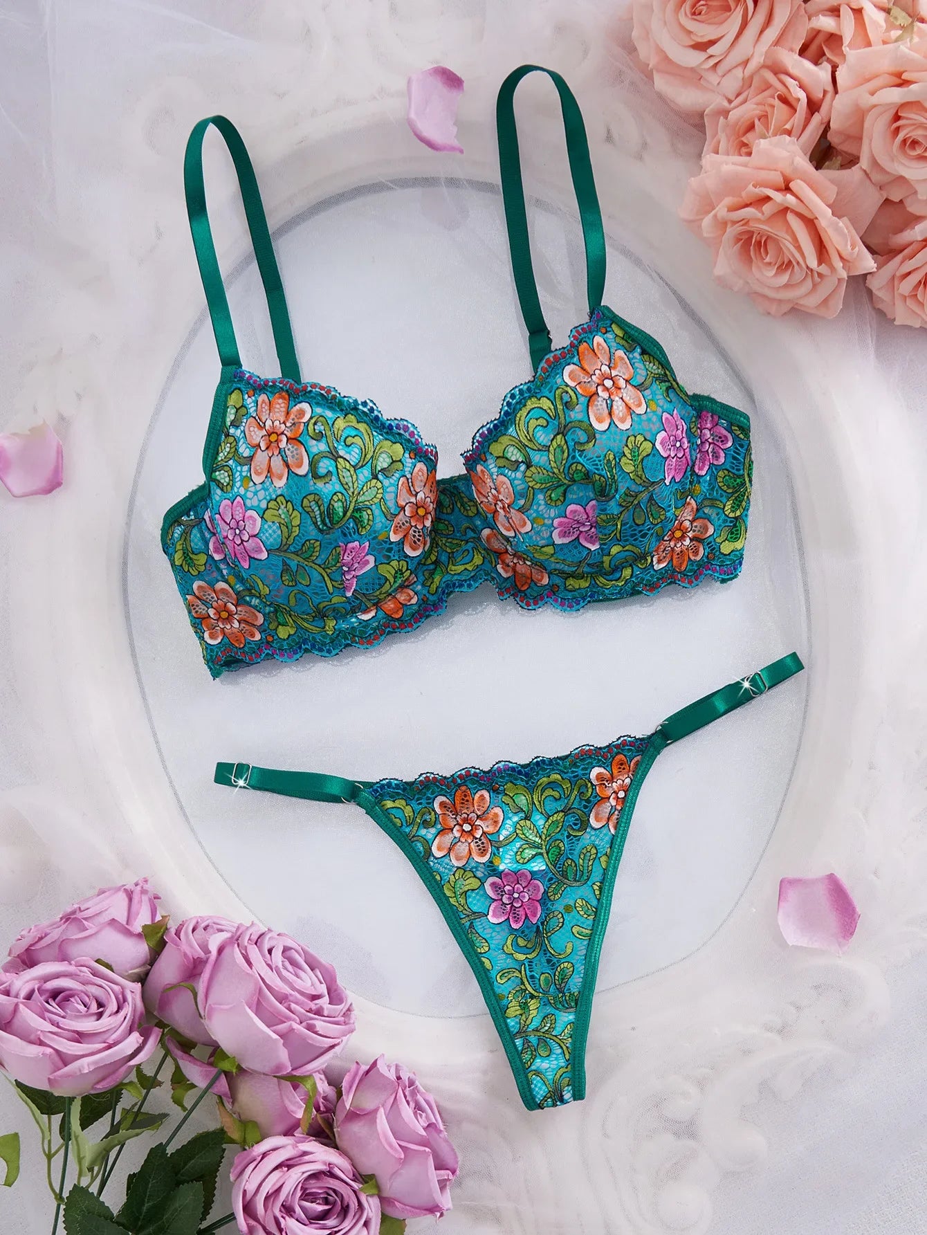 Multicolor Floral Lace Printed Bras Erotic Seductive Underwearss Clothingss Seduction Lingerie Set