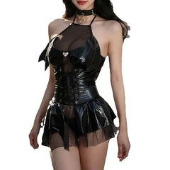 Naughty Witch Lingerie Cosplay Uniform PULeather Open Crotch Kawaii Transparent Chest Jumpsuit Rabbit Costumes