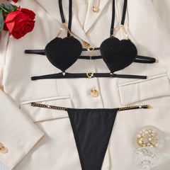 Aesthetic French Heart Sling Backless Bras Erotic Seductive Underwearss Clothings Seduction Lingerie Set